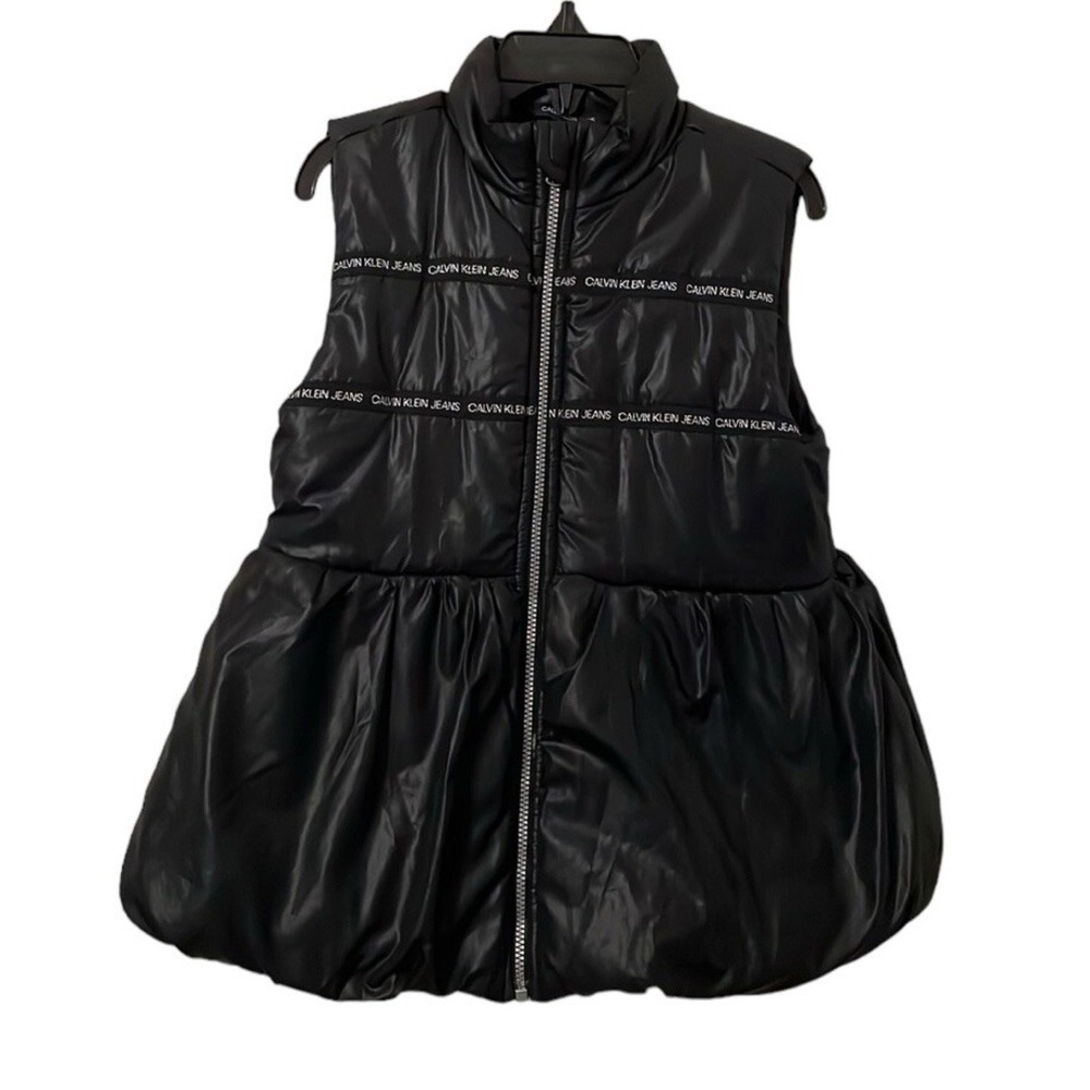 Calvin Klein Jeans Girl's Black Logo Zip-Up Waterproof Vest‎ Size 6